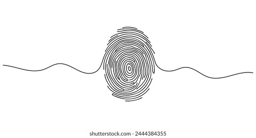 Linear drawing of a fingerprint. Continuous line drawing of biometric scan symbol on white background.