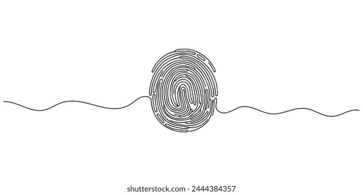 Linear drawing of a fingerprint. Continuous line drawing of biometric scan symbol on white background.