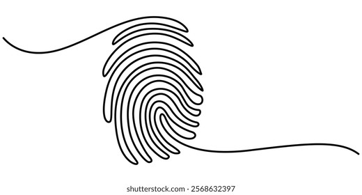 Linear drawing of a fingerprint. Continuous line drawing of biometric scan symbol on white background, Continuous one line drawing of a fingerprint illustration vector, Unique Fingerprint.