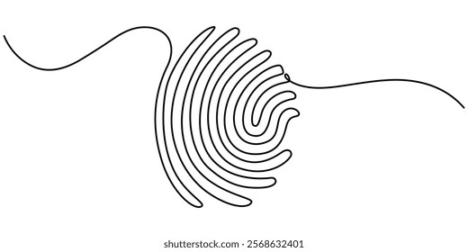 Linear drawing of a fingerprint. Continuous line drawing of biometric scan symbol on white background, Continuous one line drawing of a fingerprint illustration vector, Unique Fingerprint.