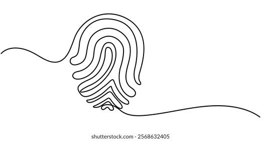 Linear drawing of a fingerprint. Continuous line drawing of biometric scan symbol on white background, Continuous one line drawing of a fingerprint illustration vector, Unique Fingerprint.