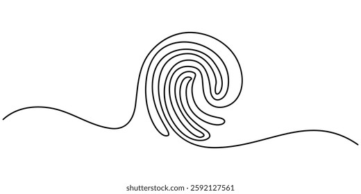 Linear drawing of a fingerprint. Continuous line drawing of biometric scan symbol on white background, Continuous one line drawing of a fingerprint illustration vector, Black fingerprint vector.