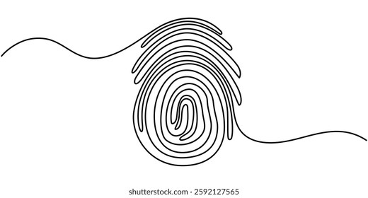Linear drawing of a fingerprint. Continuous line drawing of biometric scan symbol on white background, Continuous one line drawing of a fingerprint illustration vector, Black fingerprint vector.