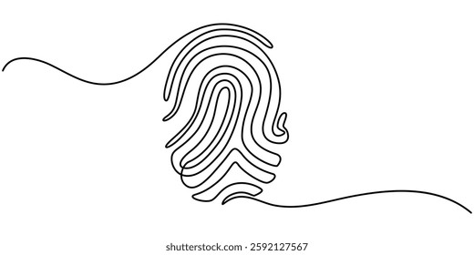Linear drawing of a fingerprint. Continuous line drawing of biometric scan symbol on white background, Continuous one line drawing of a fingerprint illustration vector, Black fingerprint vector.