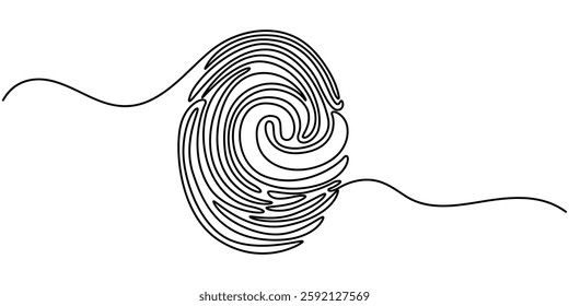 Linear drawing of a fingerprint. Continuous line drawing of biometric scan symbol on white background, Continuous one line drawing of a fingerprint illustration vector, Black fingerprint vector.