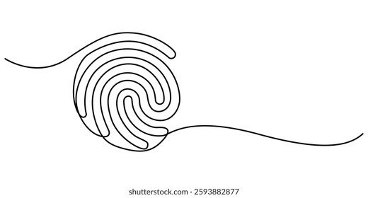 Linear drawing of a fingerprint. Continuous line drawing of biometric scan symbol on white background,Abstract password and security fingerprint id concept in simple linear style. Doodle vector pro.