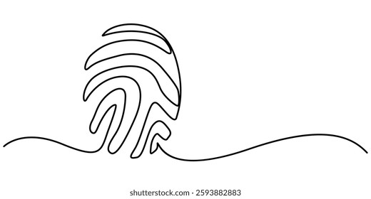 Linear drawing of a fingerprint. Continuous line drawing of biometric scan symbol on white background,Abstract password and security fingerprint id concept in simple linear style. Doodle vector pro.