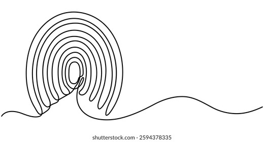  Linear drawing of a fingerprint. Continuous line drawing of biometric scan symbol on white background, Continuous one line drawing of a fingerprint illustration vector, Unique Fingerprint.