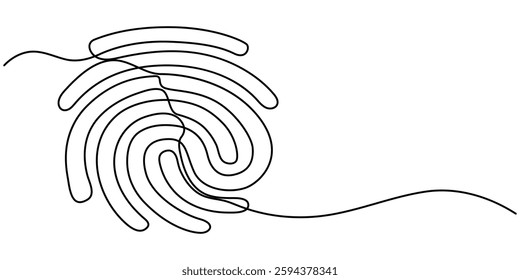  Linear drawing of a fingerprint. Continuous line drawing of biometric scan symbol on white background, Continuous one line drawing of a fingerprint illustration vector, Unique Fingerprint.