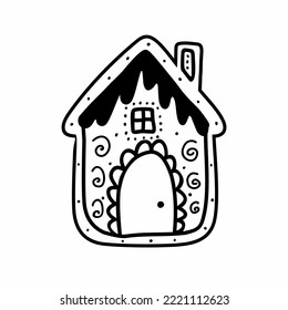 Linear drawing of a gingerbread Christmas house. Vector illustration