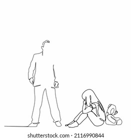 a linear drawing of a girl with a toy and men's hands threatening a child, the concept of domestic violence against children.