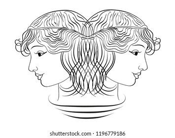 Linear drawing of the girl's profile. Her hair was coiffed. Beauty salon. white, isolated. vector