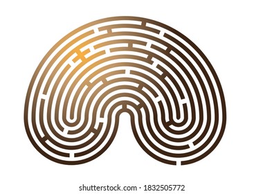 Linear drawing of a golden brain in the shape of a maze