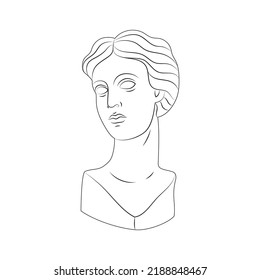 Linear drawing of head of antique statues of the goddess in linestyle.
