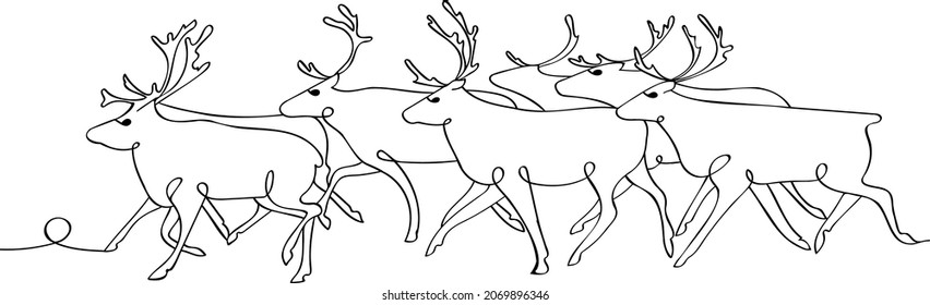 Linear drawing of a herd of deer. Vector graphics. Design for transport companies, stickers for automatic doors