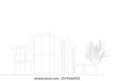 Linear drawing of a house on white background