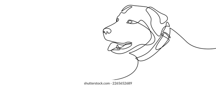 Linear drawing of a labrador, dog outline. Banner with a stylized animal on a white background