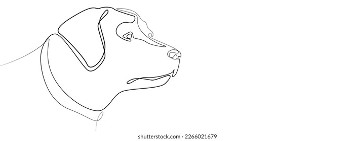 Linear drawing of a labrador, dog outline. Dog is a human best friend. Pet. Banner with a stylized animal on a white background