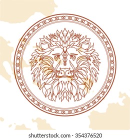 Linear drawing of a lion. The logo depicting the head of an animal.The artwork ink and pen.