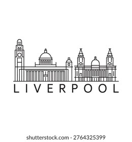 Linear drawing of liverpool s waterfront skyline with city name below