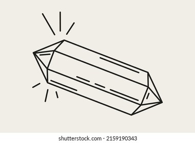 Linear drawing magic crystals of quartz on a white background. White amethyst, Vector illustration.
