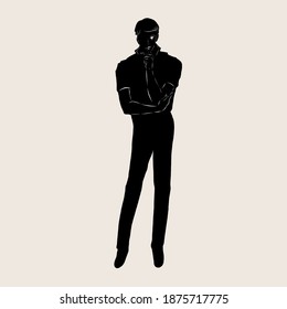 Linear drawing of man in black and white vintage style