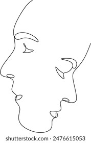 Linear drawing of a man and woman kissing. Abstract portrait of a man and woman in a minimalist style. Without artificial intelligence