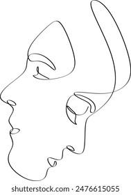 Linear drawing of a man and woman kissing. Abstract portrait of a man and woman in a minimalist style. Without artificial intelligence