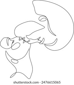 Linear drawing of a man and woman kissing. Abstract portrait of a man and woman in a minimalist style. Without artificial intelligence