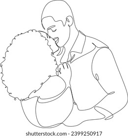 Linear drawing of a man and woman in love. Minimalist modern illustration card for Valentine's Day. Wedding logo. Without piece intelligence
