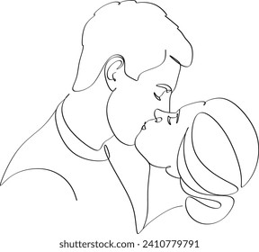 Linear drawing of a man and woman in love. Minimalist modern illustration card for Valentine's Day. Wedding logo. Without piece intelligence