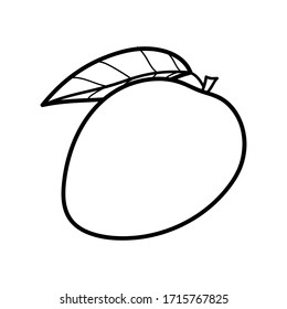 Linear drawing mango isolated on white background. Sketch for coloring booking page. Vector illustration