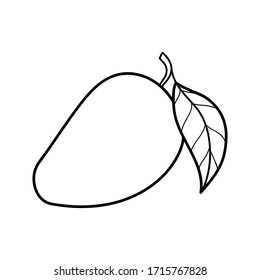 Linear drawing mango isolated on white background. Sketch for coloring booking page. Vector illustration