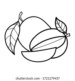 Mango de dibujo lineal aislado sobre fondo blanco. Esbozo para la página de reserva de color. Ilustración del vector