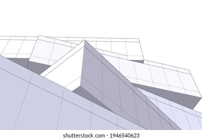 Linear drawing of modern architecture vector 3d illustration