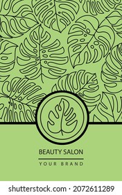 Dibujo lineal de una monstera. Logo para un salón de belleza o una floristería.