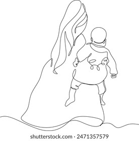 Linear drawing of a mother holding her baby. Without artificial intelligence