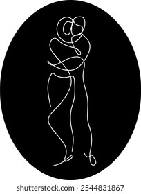 linear drawing on a black background of a man and a woman in love. surreal drawing. Vector illustration  hand drawn without artificial intelligence