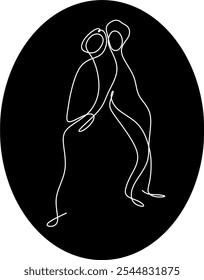 linear drawing on a black background of a man and a woman in love. surreal drawing. Vector illustration  hand drawn without artificial intelligence