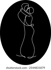 linear drawing on a black background of a man and a woman in love. surreal drawing. Vector illustration  hand drawn without artificial intelligence