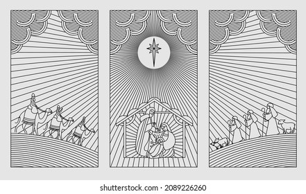 Dibujo lineal sobre un tema cristiano de fondo blanco. Iglesia, biblia, velas.