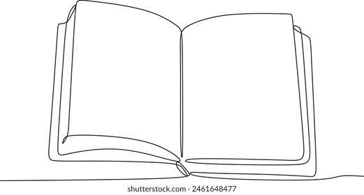 Linear drawing of an open textbook.  Continuous line drawing style graphic vector illustration. Without artificial intelligence