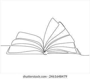 Linear drawing of an open textbook.  Continuous line drawing style graphic vector illustration. Without artificial intelligence