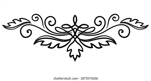 linear drawing, a page and text design element. vector drawing with swirls, curls and leaves for books, illustrations, menu