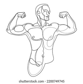 Dibujo lineal de un hombre modelo de ajuste corporal perfecto posando ilustración vectorial aislado, macho muscular sexy con torso desnudo topless.