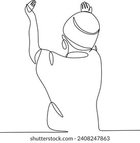 Dibujo lineal - una plegaria de un musulmán con la espalda puesta. Tarjetas de felicitación Ramadan Kareem, afiches y pancartas.
