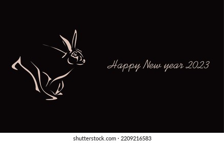 dibujo lineal de una silueta de conejo, un simple elemento dibujado a mano para un afiche, folleto, pancarta, calendario, ilustración aislada en un fondo negro