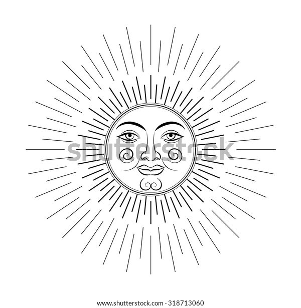 Linear Drawing Rays Sun Face Sun Stock Vector (Royalty Free) 318713060