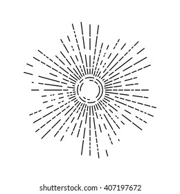 Linear drawing of rays of the sun. Light rays of burst. Vintage style, Design elements. 