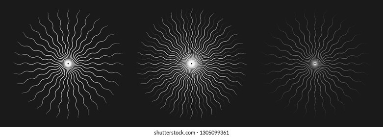 Linear drawing of rays of the sun. Vintage style of the image. Design elements for your projects. Light rays of burst. Rays radiating from a central object or source of light. Vector. Eps10